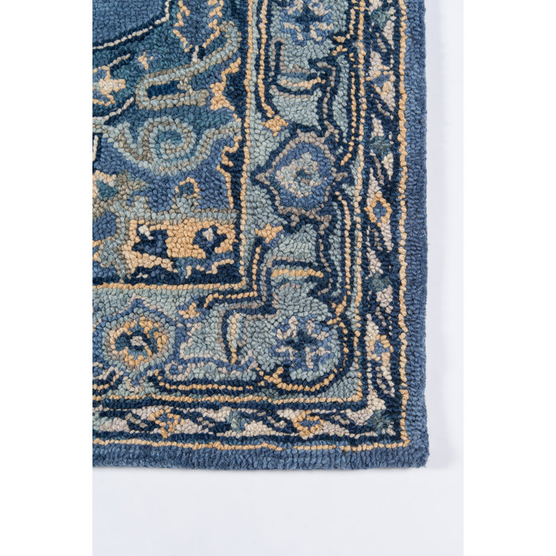 World Menagerie Lancaster Oriental Handmade Tufted Wool Denim Area Rug